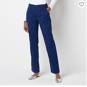 St. John's Bay Rhinestone Womens Regular Fit Slim Trouser Navy Size 2